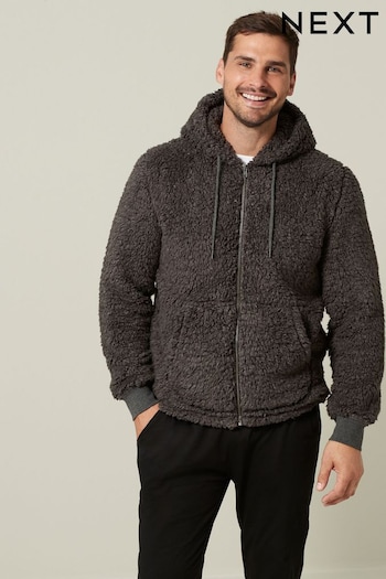 Charcoal Grey Fleece Borg Zip Through Hoodie (D54366) | £32