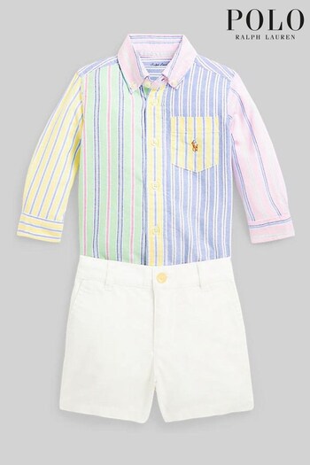 Polo Ralph Lauren Baby Yellow Funstripe Logo Shirt And Shorts Set (D54477) | £115