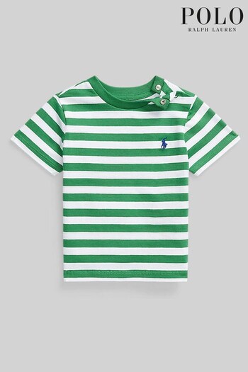 Polo Wht Ralph Lauren Baby Green Stripe Logo T-Shirt (D54483) | £37