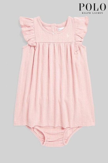 Polo New Ralph Lauren Baby Pink Sleeveless Logo Dress And Headband Set (D54498) | £79