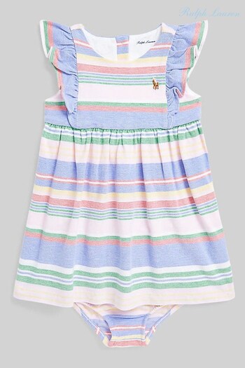 Polo Ralph Lauren Baby Pink and Blue Stripe Sleeveless Logo Dress (D54499) | £95