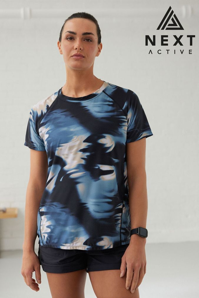 Blue/Neutral Water Colour Print Active Sports Lightweight T-Shirt (D54575) | £22