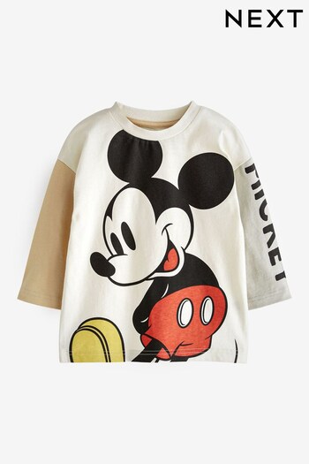 Cream Mickey Mouse Long Sleeve License T-Shirt (3mths-8yrs) (D54726) | £11 - £13