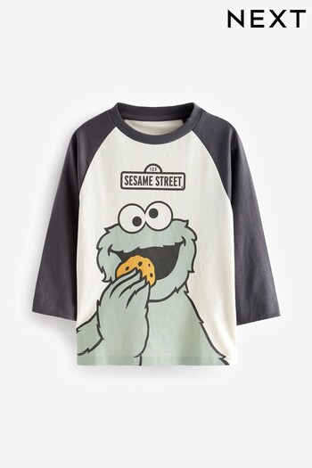 Grey Cookie Monster Long Sleeve Raglan License T-Shirt (3mths-8yrs) (D54731) | £8 - £10
