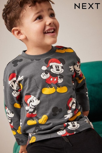 Navy Blue Mickey Mouse Christmas Long Sleeve T-Shirt (3mths-8yrs) (D54743) | £11 - £13