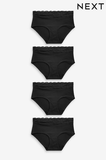 Black Midi Cotton & Lace Knickers 4 Pack (D54790) | £17