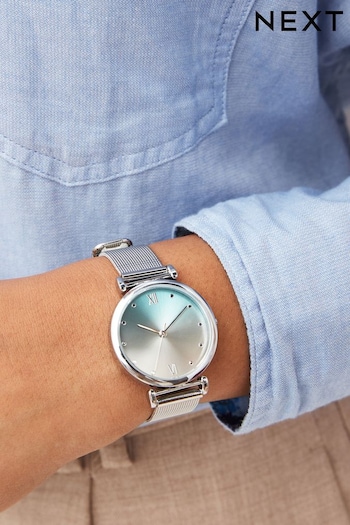 Silver Tone Mesh Strap Teal Blue Dial Watch (D54939) | £38