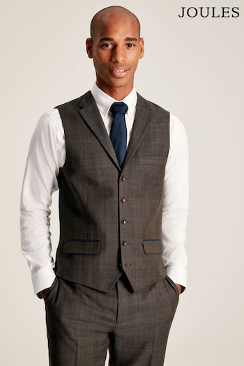 Joules Brown Trimmed Check Suit Waistcoat (D55070) | £75