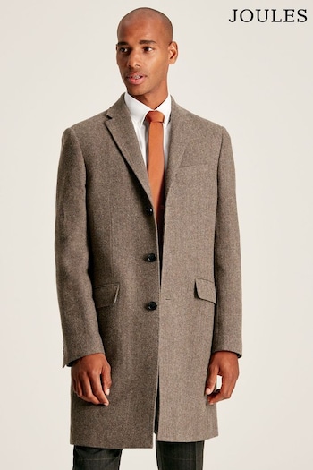Joules Brown Wool Rich Herringbone Epsom Coat (D55077) | £199