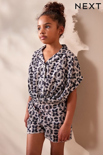 Black/Taupe Butterfly Twist Front Co-ord Set (3-16yrs) (D55136) | £18 - £23