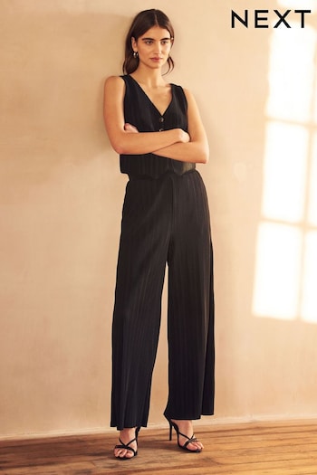 Black Tailored Plissé Wide Leg Woven Trousers (D55140) | £35