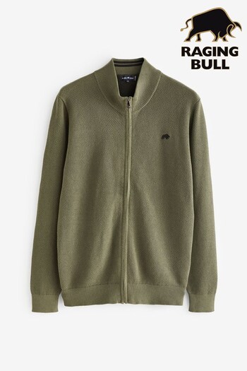 Raging Bull Green Pique Knit Zip Through Cardigan (D55197) | £89 - £99