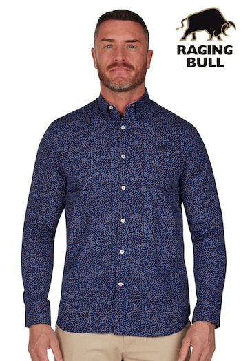 Raging Bull Blue Long Sleeve Ditsy Floral Print Shirt (D55199) | £69 - £79