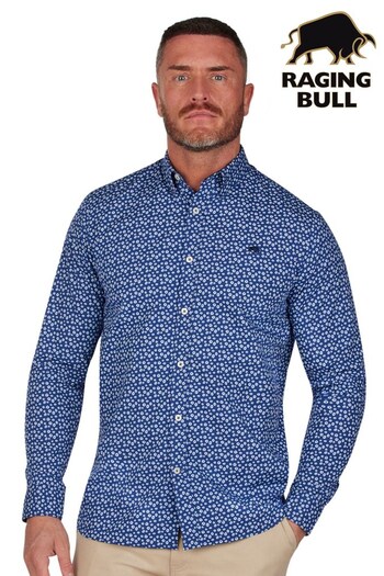 Raging Bull Blue Long Sleeve Floral Print Shirt (D55201) | £69 - £79