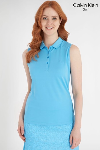 Calvin Klein Golf Blue Sleeve Less Performance Cotton Pique Polo (D55327) | £35