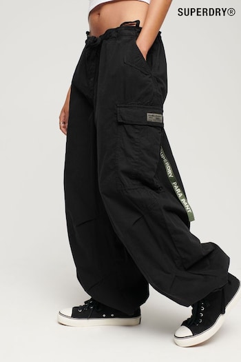Superdry Black Baggy Parachute Trousers shirred (D55391) | £65