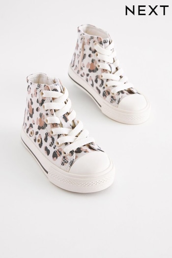 White/Tan Brown Animal Print Standard Fit (F) High Top Trainers (D55447) | £19 - £21