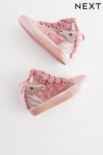 Pink Unicorn Glitter Fleece Lined Lace-Up High Top Trainers (D55450) | £28 - £32