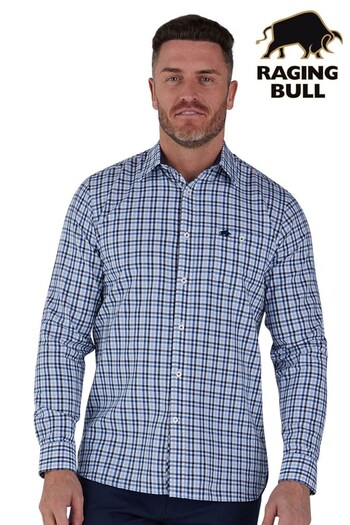 Raging Bull Blue Long Sleeve Brushed Cotton Gingham Shirt (D55454) | £69 - £79