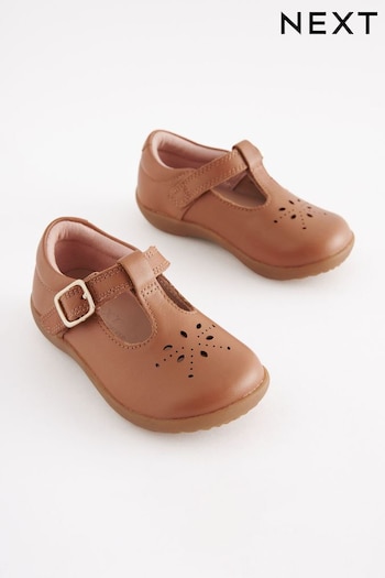 Tan Brown Leather Standard Fit (F) First Walker T-Bar Shoes court (D55547) | £26