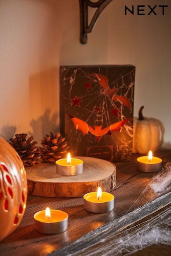 Orange/Black XL Tealights Pumpkin Spice Fragranced Light Up Candle (D55807) | £5