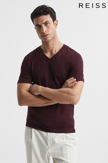 Reiss Bordeaux Dayton Cotton V-Neck T-Shirt (D55820) | £28
