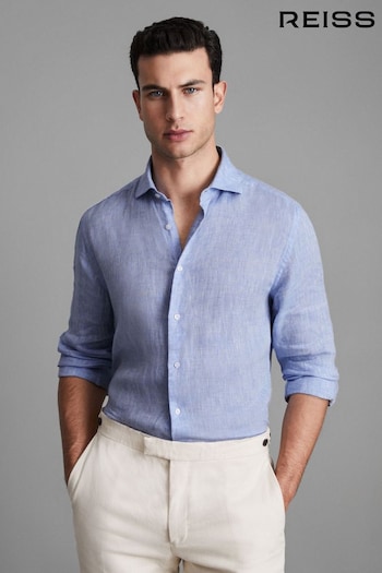 Reiss Soft Blue Ruban Linen Long Sleeve Shirt (D55825) | £98