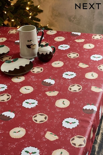Red Christmas Pudding and Pie Wipe Clean Table Cloth (D55873) | £24 - £34