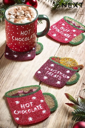 Set of 4 Multi Cosy Drinks Beaded Coasters (D55875) | £14