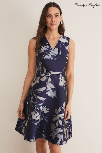 Phase Eight Blue Cassy Floral Jacquard Dress (D55892) | £149