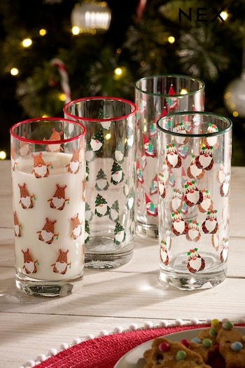 Set of 4 Clear Christmas Gonk Tumbler Glasses (D56092) | £14