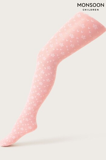 Monsoon Pink Lacey Love Heart Tights (D56134) | £9 - £10
