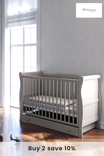 Little Acorns Grey Space Saver Sleigh Cot With Drawer (D56183) | £230