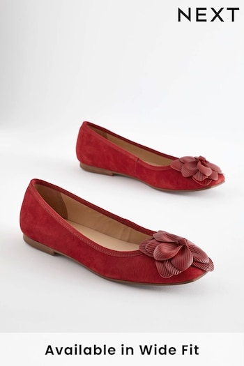 Red Signature Leather Corsage Ballerina Shoes (D56297) | £46