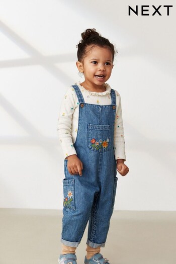 Denim Floral Embroidered Dungarees (3mths-7yrs) (D56530) | £26 - £30