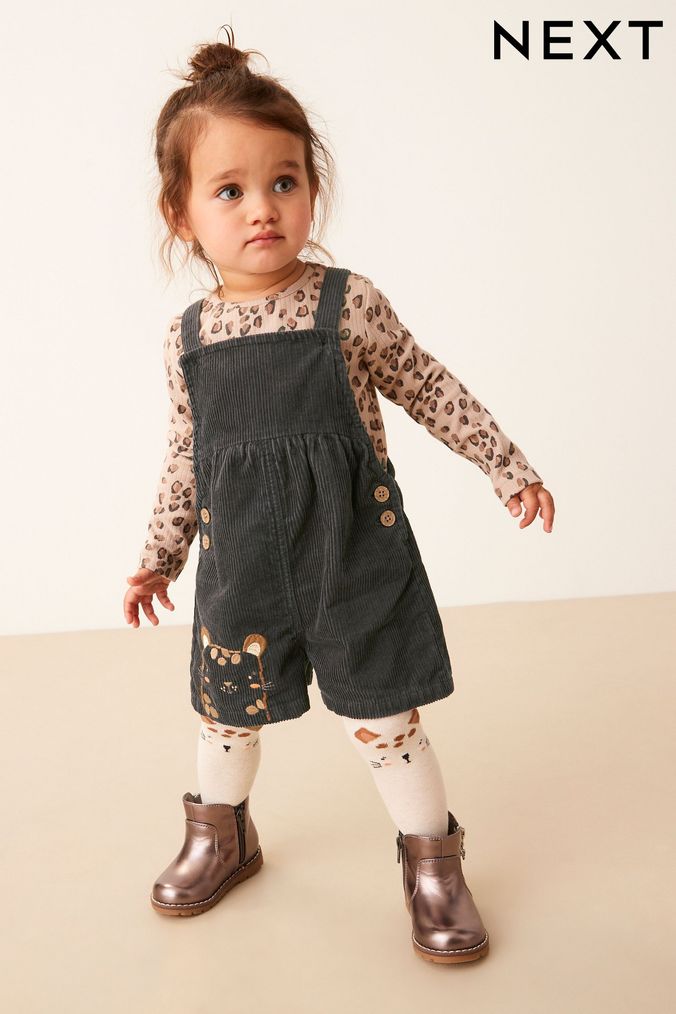 Grey Cord Dungarees 3 Piece Set (3mths-7yrs) (D56607) | £27 - £31