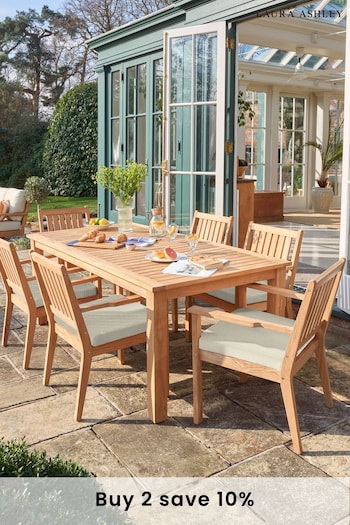 Laura Ashley Natural Garden Salcey Teak Dining Table and Chair Set (D56643) | £3,900