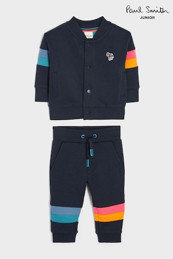 Paul Smith Baby list Navy 'Artist Stripe' Panelled Bomber Jacket and Jogger Set (D56667) | £100