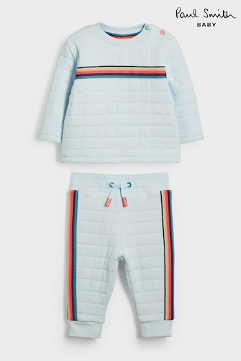Paul Smith Baby Boys Blue Quilted 'Artist Stripe' Top and Jogger Set (D56673) | £100