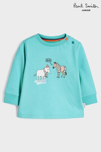 Paul Smith Baby Boys Long Sleeve Green 'Zebra' Graphic T-Shirt (D56675) | £28