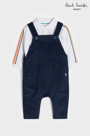 Paul Smith Baby Boys Navy Corduroy Dungaree and Polo Bodysuit Set (D56682) | £110