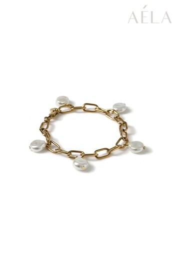 Aela Gold Stainless Steel Pearl Charm Bracelet (D56765) | £25