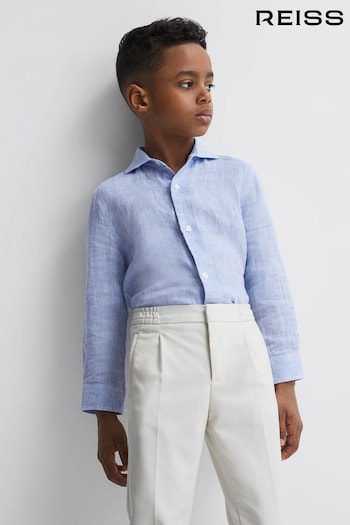 Reiss Soft Blue Ruban Junior Linen Cutaway Collar Shirt (D56880) | £36
