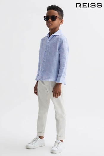 Reiss Soft Blue Ruban Senior Linen Cutaway Collar Shirt (D56882) | £42