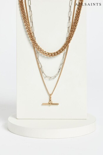 AllSaints Gold Tone Mixed Layered Necklace (D56952) | £89