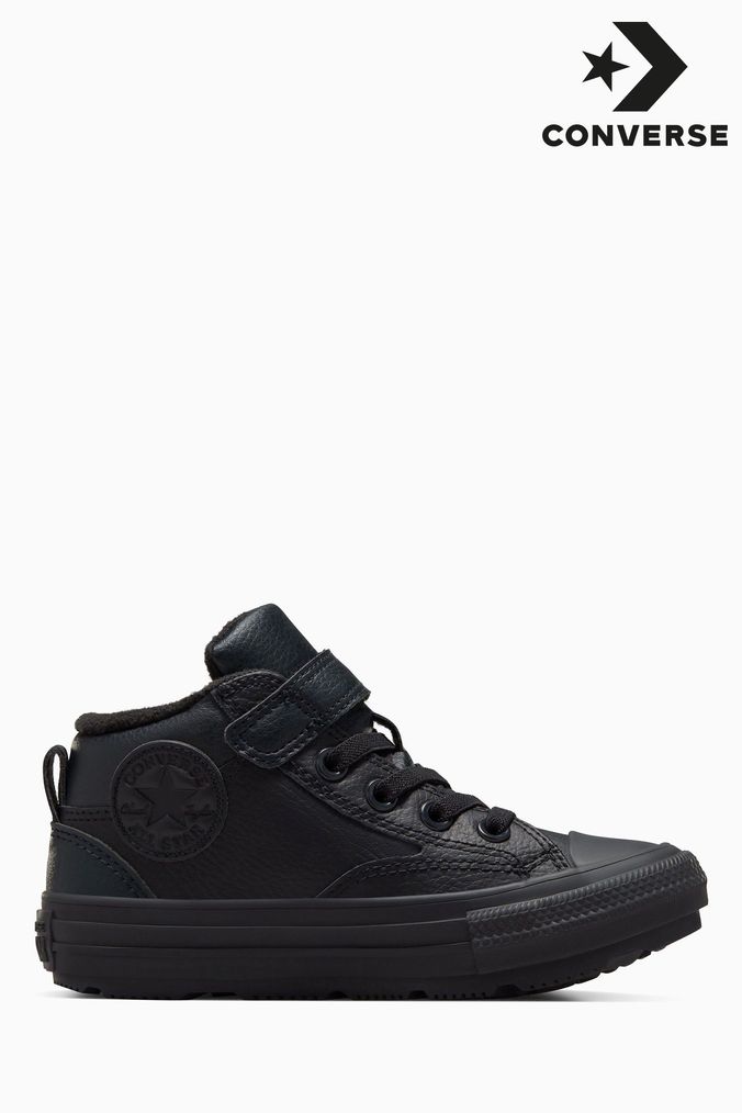 Black leather converse school shoes sales