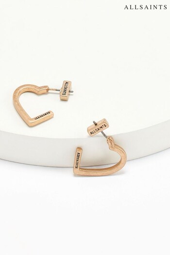 AllSaints Gold Tone Heart Hoop Earrings (D56964) | £35