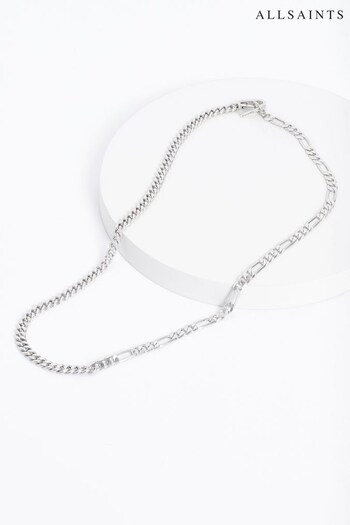 AllSaints Silver Tone Sterling Figaro Mixed Chain Necklace (D56999) | £209