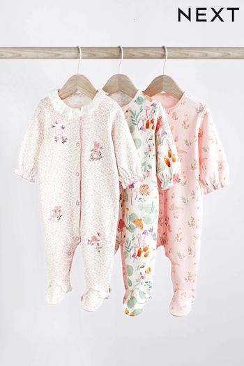 Pink Bunny Floral Baby Character Sleepsuits 3 Pack (0-3yrs) (D57071) | £20 - £22
