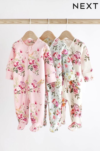 Pink Floral Floral Baby Sleepsuits 3 Pack (0mths-2yrs) (D57072) | £19 - £21